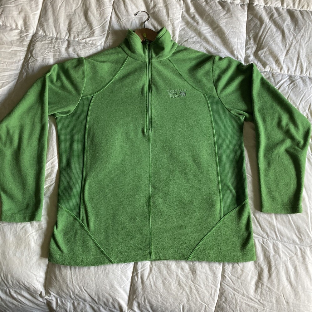Mountain Hardwear Men's Large Quarter-Zip Fleece LS Pullover Bright Green GORP - Picture 1 of 15